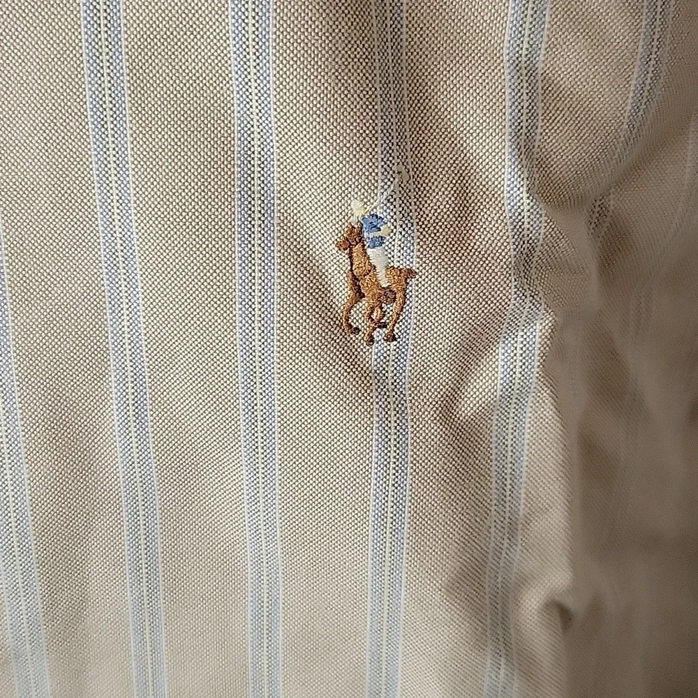 Polo Ralph Lauren Classic Fit Button‎ Down L/S Cream/Lt. Blue Shirt, 17-6/7
